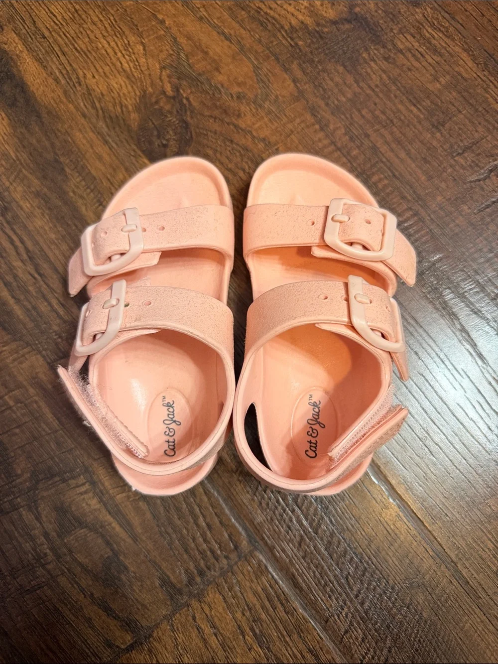 🍑Cat & Jack Peach Colored Sparkly Double-Strap Kids Sandals🍑
